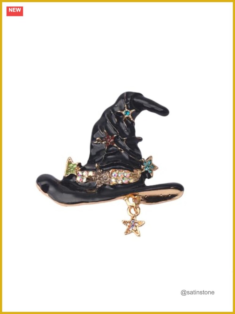 Enamel Wizard Hat Witch Brooch Lapel Pin Set Rhinestone Crystal Alloy Steel